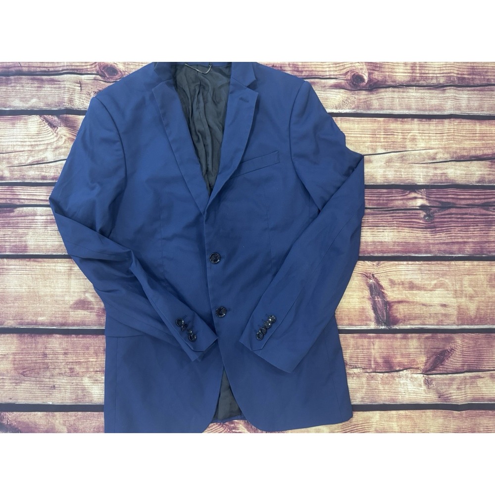 ZARA MAN Men's Blue Solid 2-Button Blazer Notch Lapel Single-Breasted 40